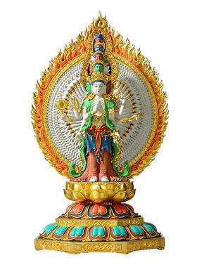 藏式7/10寸彩绘千手观音铜器摆件