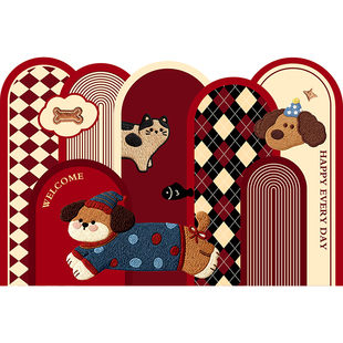 红色卡通入户门地垫家用脚垫进门口门垫防滑玄关地毯可裁剪脚踏垫