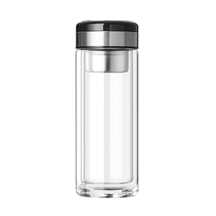 斗记随时泡茶杯双层玻璃杯家用喝水茶水分离便捷旅行茶具300ml