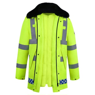 反光棉服棉衣冬季荧光绿交通服装外套防寒服加厚雨衣荧光高级冬装