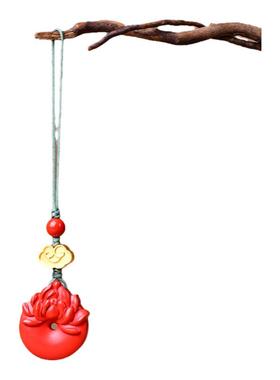 高含量天然红砂真朱砂莲花平安扣配件百搭款吊坠钥匙扣手机挂