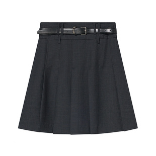 Goodland美地女装2024年秋新款羊毛混纺百褶裙短款高腰a字半身裙