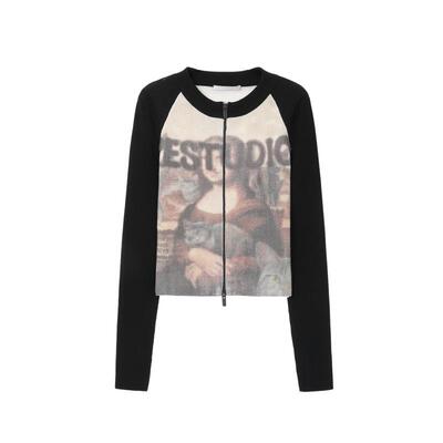 REVAN芮范设计师款趣味蒙娜丽莎毛衣开衫RM90106027