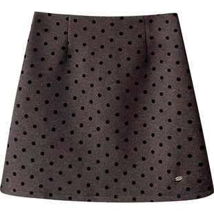 韩国chic波点羊绒毛呢料短裙女秋冬miu系洋气包臀A字百搭半身裙子