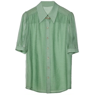 【清仓价】Dekashell/迪卡轩法式甜美衬衫女设计感方领泡泡袖衬衣