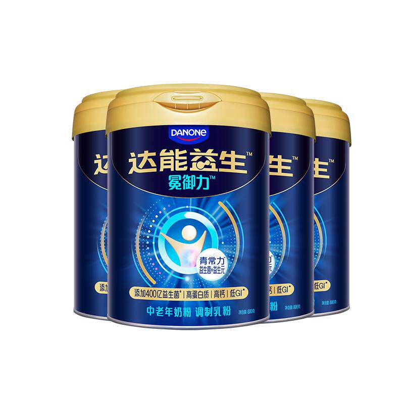 【买4罐赠1罐】达能益生中老年奶粉益生菌高钙800g*4罐