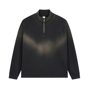 美式痞帅高级感卫衣半拉链半高领重磅渐变保暖hiphop街舞穿搭上衣