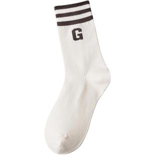 意尔康女袜3双装女式长筒袜运动休闲高筒女士简约字母袜子跑步