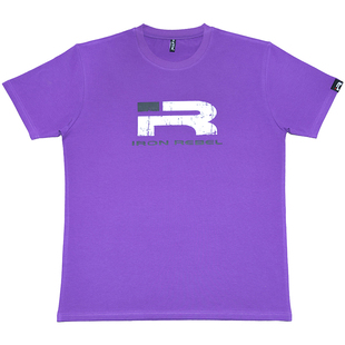 IR新款男短袖健身显壮收袖口运动时尚弹力棉撸铁训练美式紫色T恤