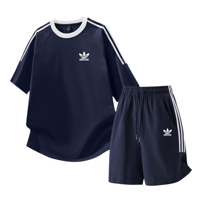 运动三叶草纯棉短裤短袖套装