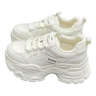 小个子增高厚底老爹鞋女2025冬季新款真皮百搭显瘦加绒休闲小白鞋