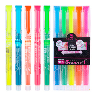 日本ZEBRA斑马荧光笔直液式大容量日系荧光标记笔简约彩色斜头粗划重点标记学生用粉色蓝色黄色绿色红色