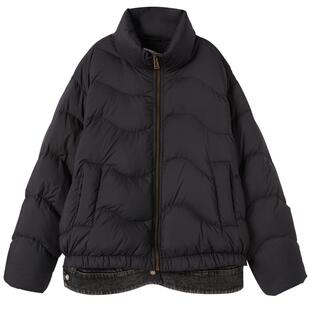 谜底黑色短款羽绒服女2025冬季新品拼接侧开叉鸭绒保暖254MY1505