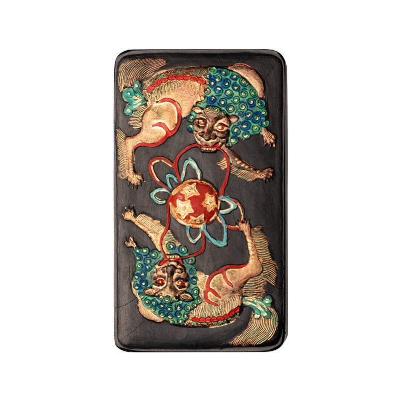 善琏湖笔双狮戏球徽墨彩色墨块