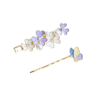 樱花珍珠发夹甜美时尚蝴蝶花朵刘海边夹ins婉约一字夹后脑勺2套装