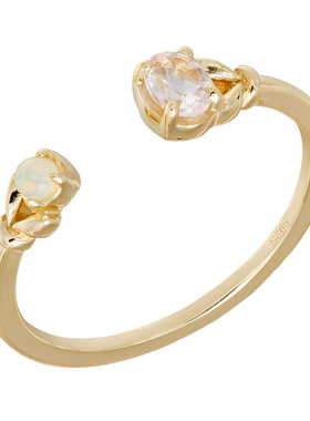 S925镀金樱花粉摩根石欧泊开口戒