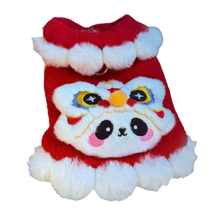 新年款国潮醒狮喜庆宠物毛衣狗狗猫咪过年衣服比熊博美小型犬冬装