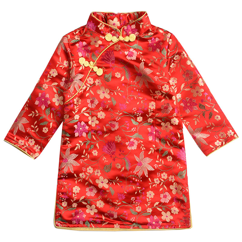 秋冬季儿童旗袍唐装女童复古红色宝宝衣服中国风新年装婴儿拜年服
