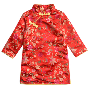 秋冬季儿童旗袍唐装女童复古红色宝宝衣服中国风新年装婴儿拜年服