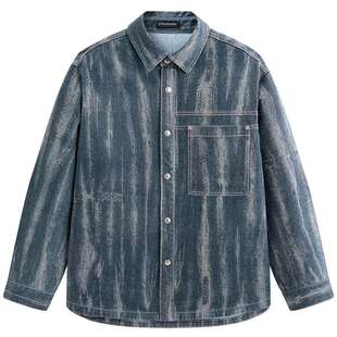 【商场同款】太平鸟男装 牛仔外套男蓝白渐变长袖衬衫男B1CHG1211