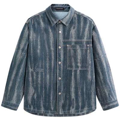 【商场同款】太平鸟男装 牛仔外套男蓝白渐变长袖衬衫男B1CHG1211