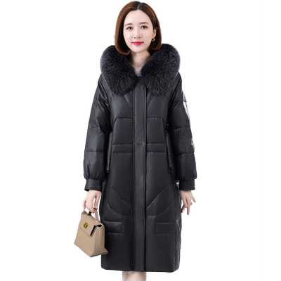 海宁绵羊皮衣真皮羽绒服女中长款