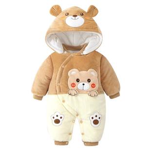 新生儿纯棉棉服冬装棉袄帽秋冬外出哈衣婴儿连体衣秋冬季加厚夹棉