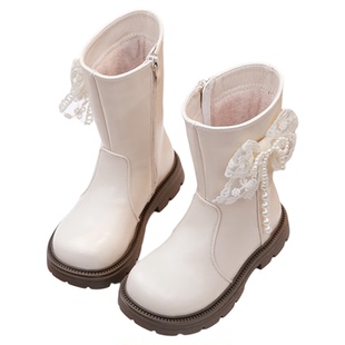 女童马丁靴高筒靴二棉公主靴中大童真皮软底加绒棉靴2025秋冬新款