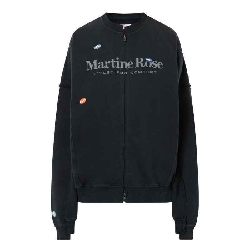 Marti*e Rose水洗做旧标语Logo涂鸦贴纸印花不规则拉链卫衣外套