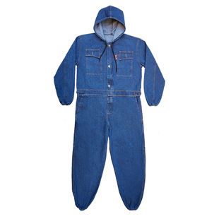 加厚牛仔连体衣工作服套装男纯棉耐磨电焊工装汽修喷漆防尘劳保服