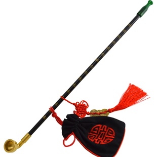 艾宝烟袋锅子绿玛瑙嘴老式老人烟斗旱烟袋杆黄铜烟锅复古男士烟枪