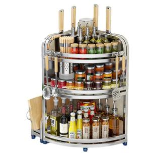 不锈钢厨房转角置物架油盐酱醋三角架调味料用品墙角落地收纳刀架