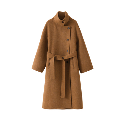 popchrio经典80支羊毛收腰大衣