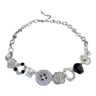 原版--金属重工y2k甜酷风纽扣项链女锁骨链项圈choker颈环颈链酷