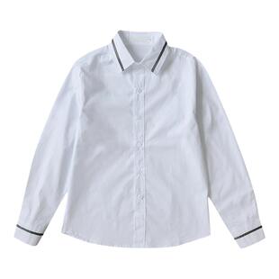儿童中小学生校服长袖白衬衫袖口领口黑边春秋男生女生白衬衣