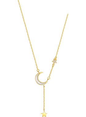 周六福项链女星星月亮链坠S925银黄金色小众送女友本命年礼物