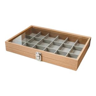 18格梨花木纹防尘带盖打火机收纳盒家用饰品收藏盒透明玻璃大容量