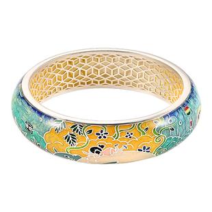 银千造 龙猫足银999空心闭口景泰蓝银手镯国风珐琅彩纯银手环女款