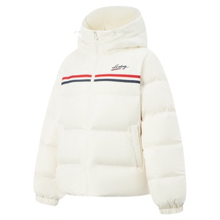 李宁航天动态保暖羽绒服女士 新款短款上衣连帽冬季鸭绒运动服