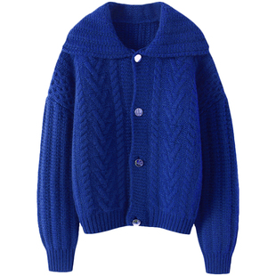 镇场洒脱!重磅加厚大翻领粗棒针羊绒衫女纯羊绒毛衣针织开衫外套