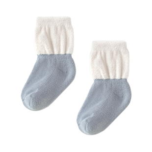 babylove婴儿中筒袜秋冬款加绒保暖宝宝袜子高弹不勒腿拼色毛圈袜
