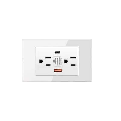 台湾110V墙壁15A插座LED指示白色玻璃开关面板电源六孔USB+Type-c