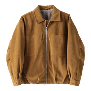 特价  老钱美式工装风麂皮绒仿兔毛翻领夹克男冬内里加绒保暖外套