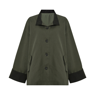 极简立领拼接伞状廓型风衣外套