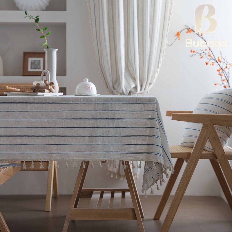 布爸爸跨境亚马逊桌布条纹巾台布茶几简约长方形布流苏桌盖垫餐桌