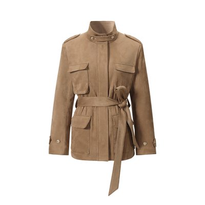 SINGLE MOMENT 25AW法式秋冬通勤麂皮绒多口袋立领猎装夹克外套女