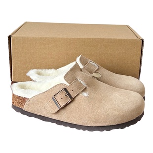 河南桑坡勃肯鞋真皮羊毛羊皮毛一体毛毛包头拖鞋男女鞋秋冬季半拖