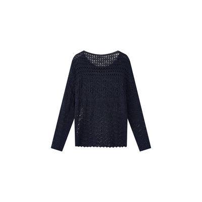 镂空钩花圆领套头宽松针织衫