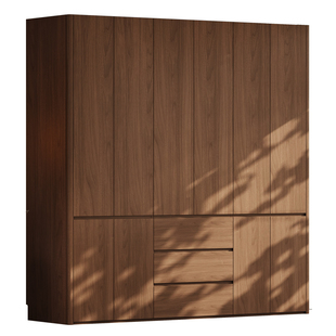 国补中古风全实木圆弧衣柜家用卧室小户型免拉手定制橡木收纳衣橱