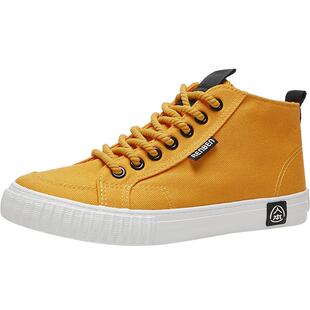 人本高帮帆布鞋女2026春季新款透气女鞋初中学生百搭板鞋黄色鞋子